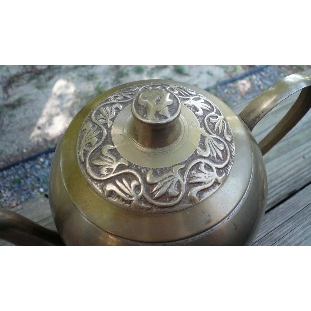 Vintage Oriental Brass 3 Piece Dragon Tea Set Teapot Creamer Sugar Bowl